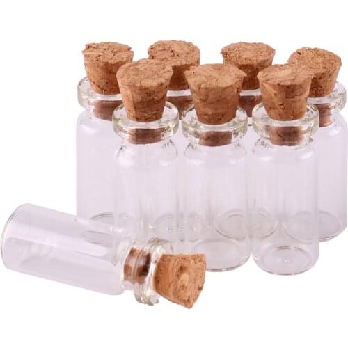 100pcs 10*24*5mm 0.8ml Mini Transparent Glass Bottles Tiny Jars Vials With Cork Stopper DIY Craft