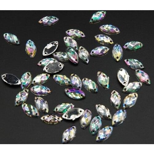 100pcs Marquise Clear ab Crystal Silver Base Sew On Rhinestones Beads Sewing On Horse Eye Stones Two Holes Arts