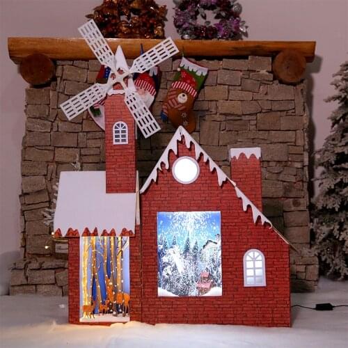 2021 Navidad New Christmas Snow Castle Wooden Windmill Igloo Shopping Mall Hotel Grand Scene Set Chrismas Decorations