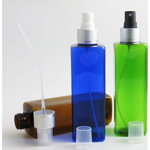 30 pcs 240ml Square Plastic Mist Spray Bottle 8oz Clear Blue Amber Green Perfum Atomiser Bottle For Refillable Travel