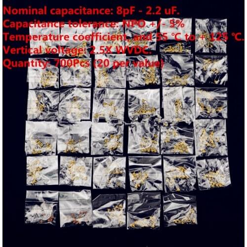 35 Values 8pF~2.2uF DIP Multilayer Ceramic Capacitors Assortment Kit 700Pcs Multilayer ceramic capacitor