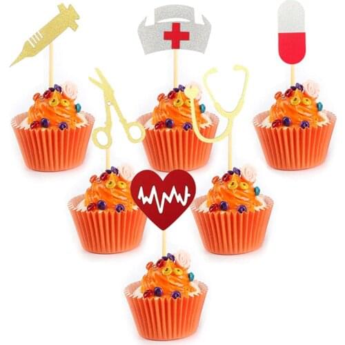 36Pcs Nurse Hat Stethoscope Theme Cupcake Toppers Birthday Cake Topper Decorating Picks Party Baking Dessert Cupcake Decoration