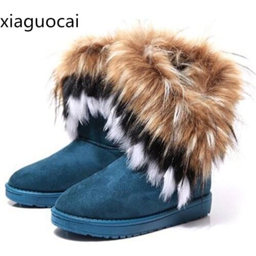 Australia Fashion Winter Women Boots Fur Waterproof Warm Female Snow Boots Slip-on Flat Solid Ankle Boots Z486 35