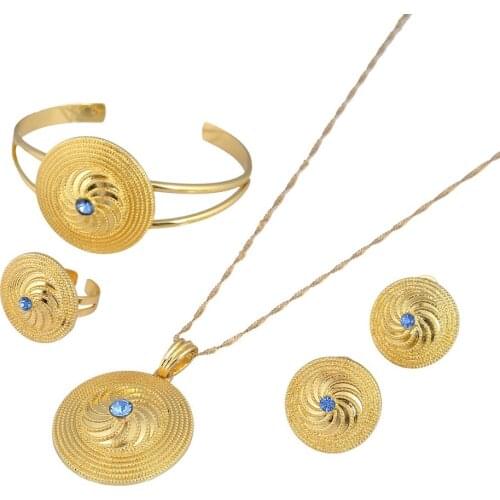 Bangrui Ethiopian Gold Set Jewelry Pendant Necklace Bangle Earrings Ring Gold Color Habesha African Wedding Bride Eritrea