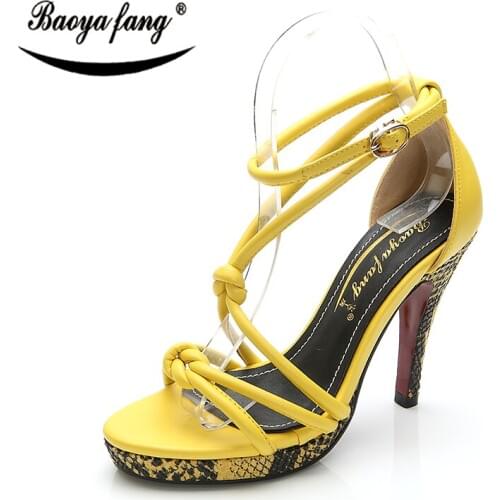 BaoYaFang New Yellow Woman Summer sandals Red Sole fashion shoes women High heels Platform shoes serpentine High shoes