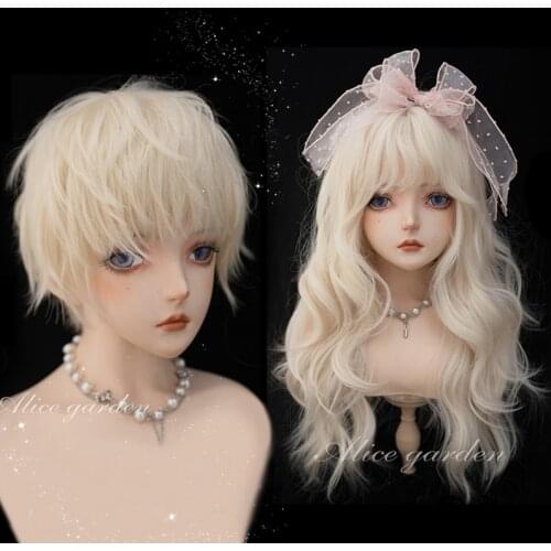 Pale Blonde Lolita Wig Harajuku Fairy Cosplay Short Hair Straight Long Curly Wavy Sweet Bangs Princess Prince Girls Casual Wear