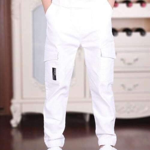 4-18T Boys Casual Cargo Pants 2021 Spring Autumn New Big Pockets Black White Khaki Trousers For Students High Quality