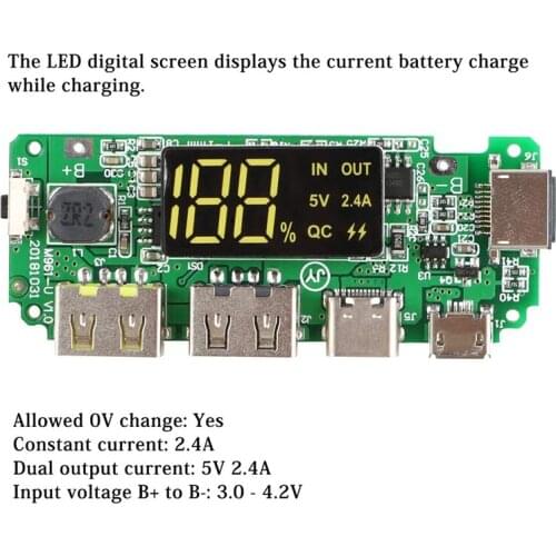 Dual USB 5V 2.4A 18650 Charger Board Overcharge Short Circuit Protection