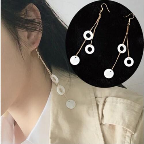 Ea125 Korean exaggerated natural shell long chain earrings temperament tassel hollow round earrings Female charm jewelry
