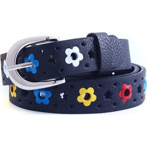 Jlong 2018 New Kids Children Boys Girls Hollow Flower Waistband Faux Leather Belt Buckle Hot z1