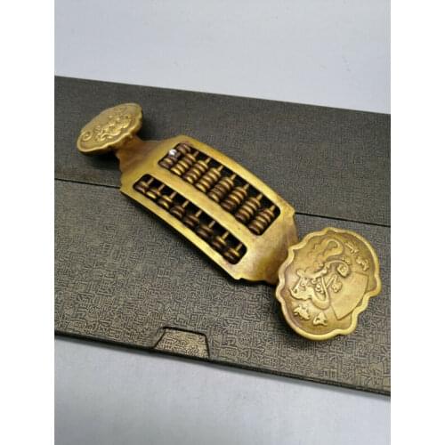 7.48" Chinese antique brass Hand carving pattern Ruyi abacus statue