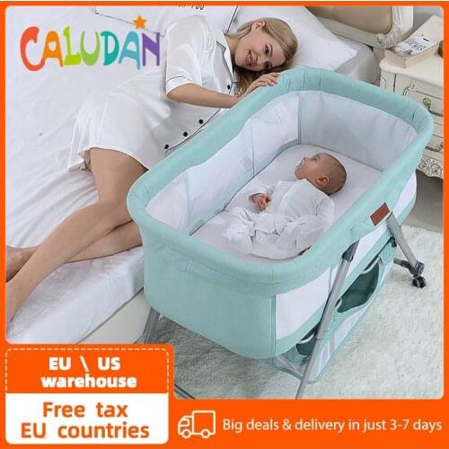 Caludan Cradle Crib Newborn Bed Match With Large Bed Baby Shaker Bassinet Multi-Function Mobile Foldable With Mosquito Net