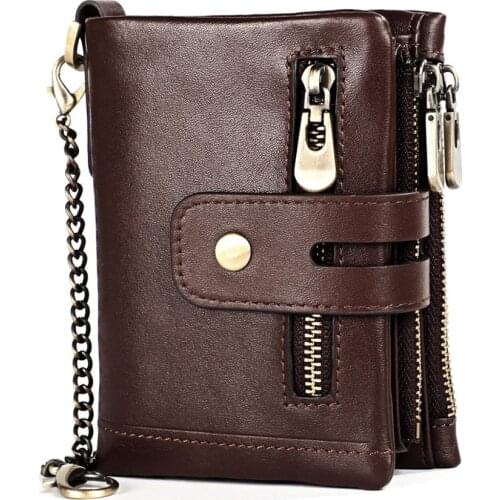 High quality men genuine cow leather wallet crazy horse leather zipper wallet fashion retro multifunction organizer short wallet