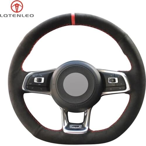 LQTENLEO Black Suede Hand-stitched Car Steering Wheel Cover for Volkswagen Golf 7 GTI Golf R MK7 VW Polo GTI Scirocco 2015 2016