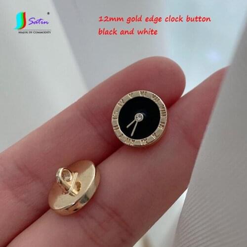 Cute Mini Center Diamond Gold Edge White And Black Fashion Round Clocks Watches Pattern Style Sweater Coat Sew Decoration Button