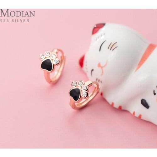Modian Round Zircon Sweet Cute Exquisite Animal Claw 100% Anti-Allergy 925 Sterling Silver Hoop Earring for Women Fine Jewelry