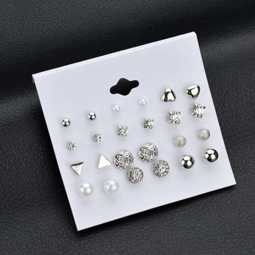 Fashion Simple Zircon Heart Circle Triangle Stud Earrings Set for Women Party Jewelry Gifts
