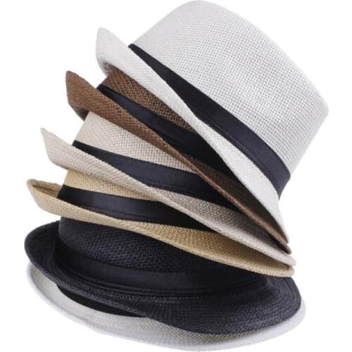 Fashion Hats for Women Fedora Trilby Gangster Cap Summer Beach Sun Straw Panama Hat with Ribbow Band Sunhat SN1476