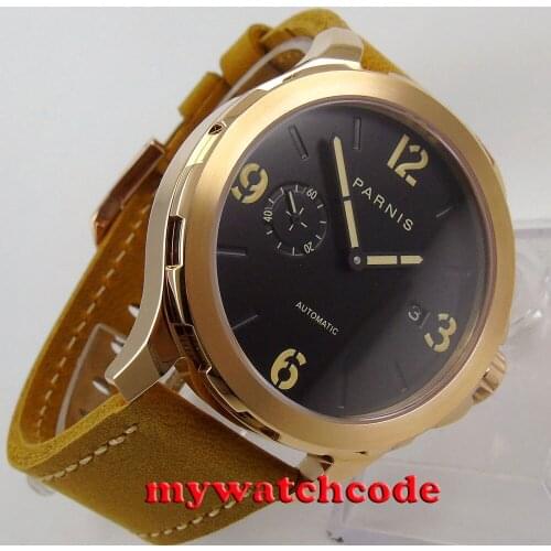 44mm Parnis black dial rose golden case Sapphire glass Automatic Mens Watch