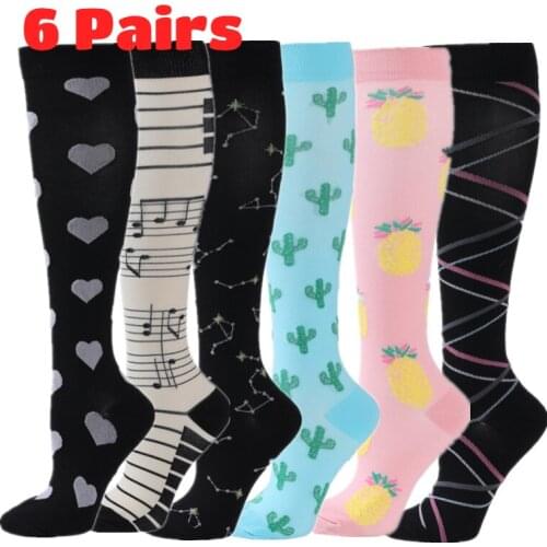 6 Pairs Compression Socks Women Knee High 30mmHg Anti Fatigue Relief Diabetes Varicose Veins Running Sports Compression Stocking