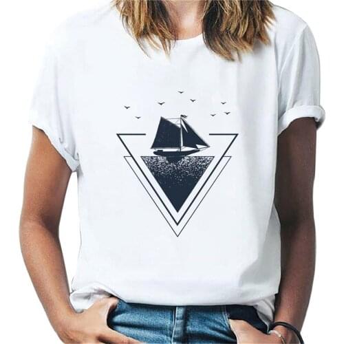 New 2021 Fashion Women T-shirt Sailboat Blueprint Geometric Patterns Design T Shirt Ocean Sailing Boat Creative Tshirts