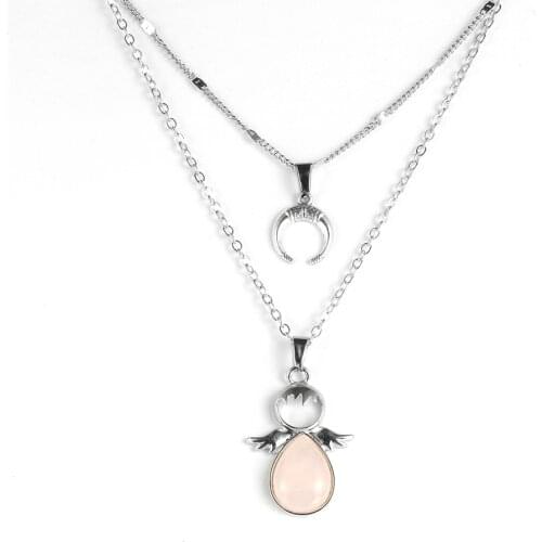 Cute Angels Pendant Necklace For Women Girls Trendy 2 Layers Choker O Chain Natural Stone Girlfriend Gifts Jewelry