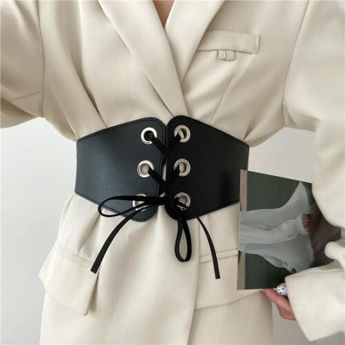 HOT Women Cummerbund Punk Wide Corset Elastic Waistband black Leather Dress Belt Goth Bodycon Slim Knitted Elasticity waistbands