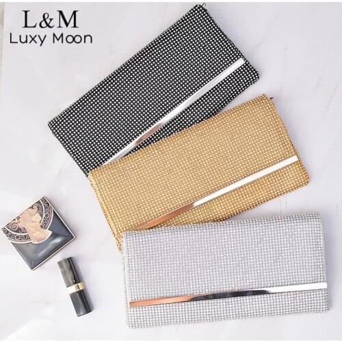 Crystal Luxury Womens Evening Clutch Purses And Handbag Bridal Wedding Small Gold Silver Chain Designer Shoulder Bag Sac X627H