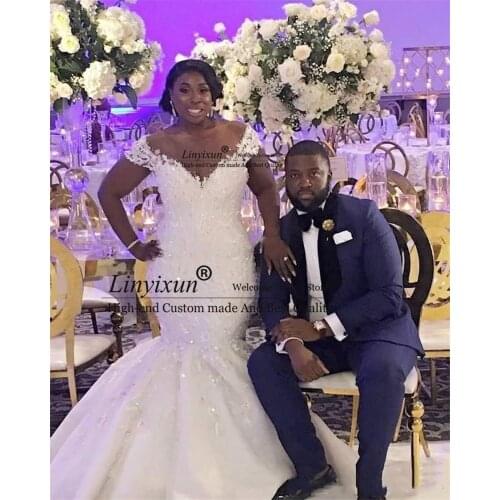 Modest African Plus Size Mermaid Wedding Dresses Sheer Scoop Appliques Sequins Beaded Vintage Bridal Gowns Vestido De Noviae