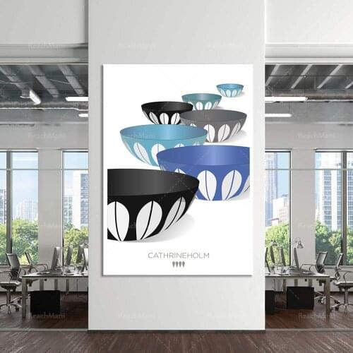 Catherine Holm mid-century modern prints, Scandinavian kitchen posters, Catherine Holm blue bowl wall art prints, Norwegian kitc