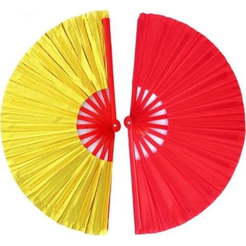 Extra Heavy Plastic Handle Fan Veil Chinese Dance Fan Foldable Performances Hand Fan Martial Arts Kung Fu Tai Chi Fan Golden