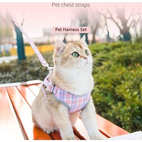 Cat Dog Adjustable Harness Vest Walking Lead Leash Reflective Puppy Collar Mesh Harness For Small Medium Dogs Cats Pet collars