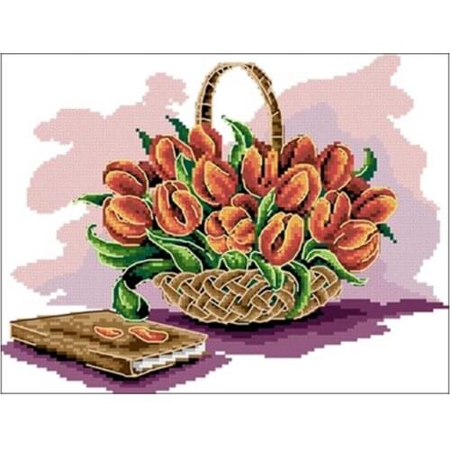 Tulip flower basket patterns Counted Cross Stitch 11CT 14CT 18CT DIY Chinese Cross Stitch Kits Embroidery Needlework Sets