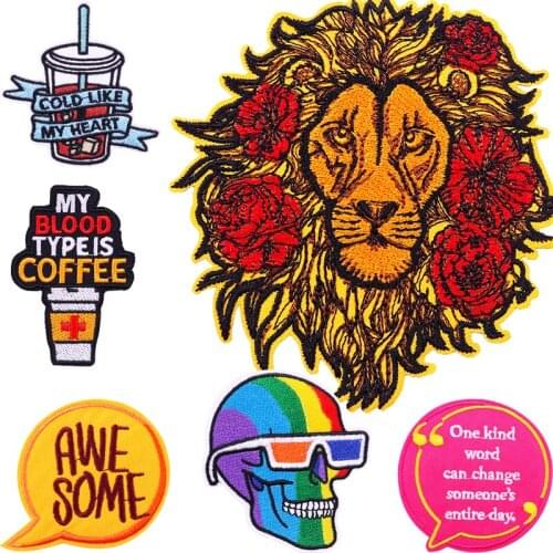 Letter Stripe Embroidery Applique Ironing Clothing Sewing Supplies Decorative Lion Animal Badges Patches Punk Skull Sticker DIY