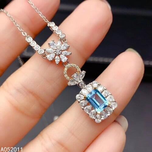 KJJEAXCMY fine jewelry natural blue topaz 925 sterling silver fashion girl pendant necklace chain support test hot selling
