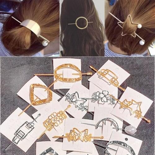 Fashion Metal Hair Stick for Women Elegant Butterfly Star Geometric Ponytail Holder Updo Hairpin Hair Pin Clip Hair Accessories