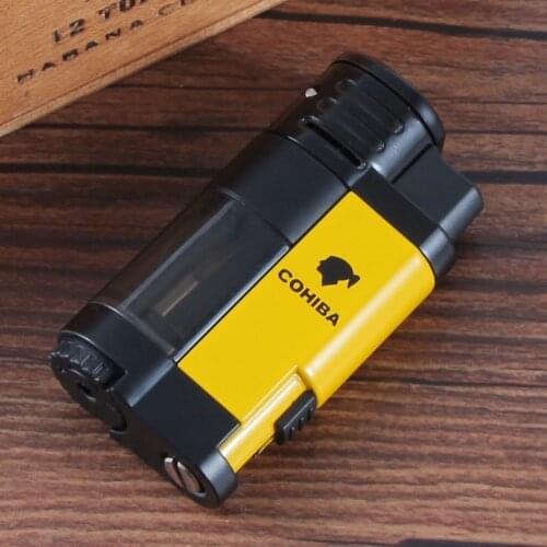 COHIBA Cigar Lighter Blue Flame 4 Torch Jet Lighter Travel Portable Lighters Smoking Accessories W/ Gift Box