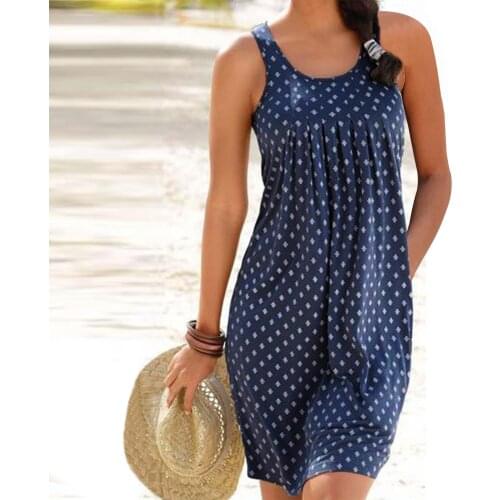 Vintage Plus Size Dresses Womens Summer Polka Dot Print Sleeveless Vest Sundress Round Neck Condole Beach Dress Платья Женские