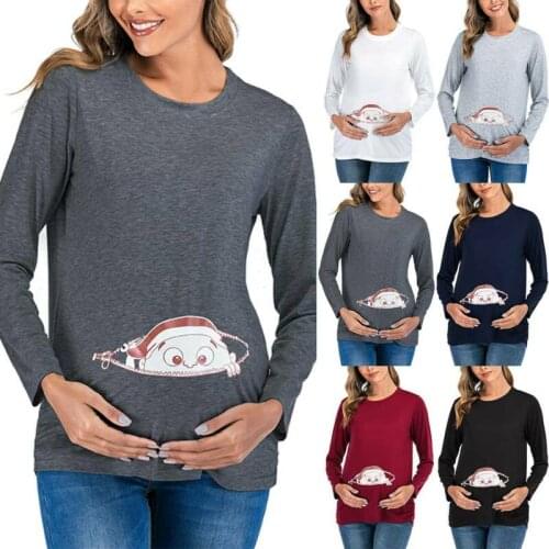 Women Baby Print Long Sleeve Top Mom Pregnant Maternity Clothes T-shirts Blouse