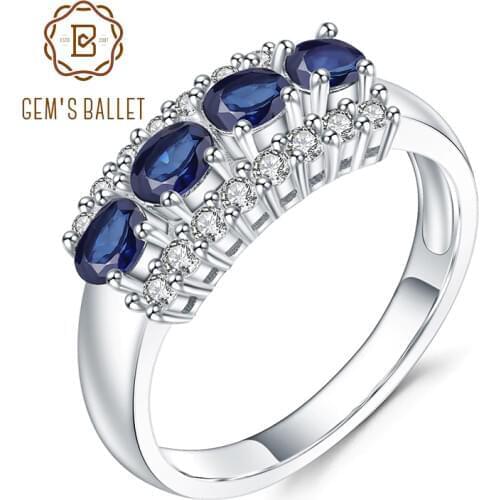 GEMS BALLET 0.92Ct Natural Blue Sapphire Gemstone Ring 925 Sterling Silver Wedding Band Rings For Women Valentines Day Jewelry