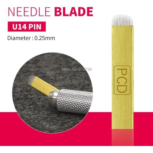 0.25mm 100PCS Laminas Tebori Microblading PCD 14 U Hard Blades Permanent Makeup U Shape 14 Needles Eyebrow Tattoo Shading Blade