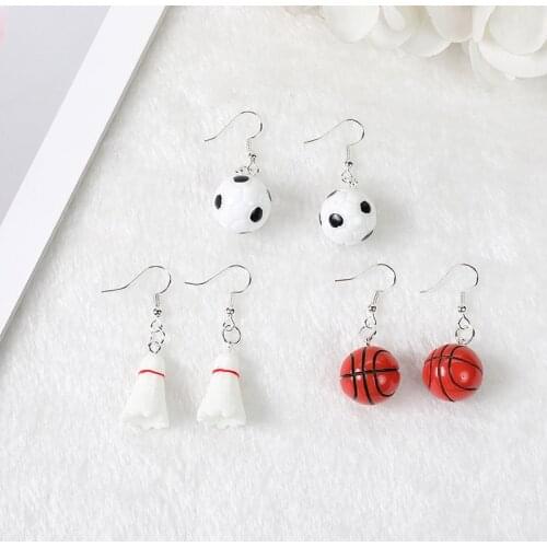 1pair Women Drop Earrings 3D Mini Basketball Football Resin earring PU baseball Earring for Birthday Gift Children Woman Jewelry