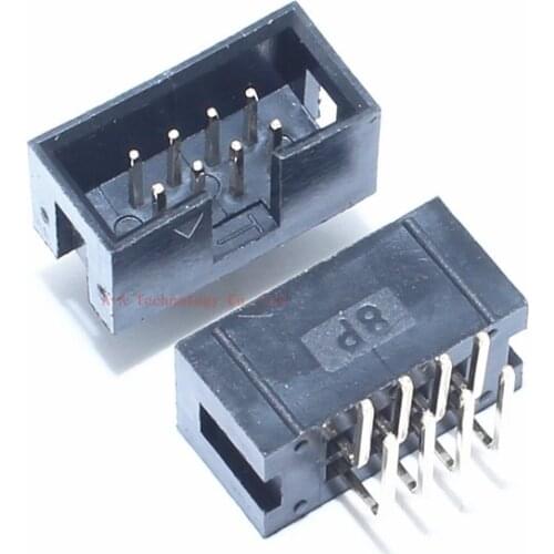 10PCS DC3-8Pin 2x4Pin Right Angle Double Row Pitch 2.54mm Double-spaced Pin Male IDC Socket Box Header Connector High Quality