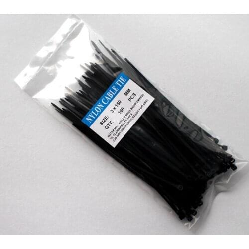 100pcs Nylon Cable Tie 3x150mm White/ Black Color Self-locking Plastic Wire Zip Tie