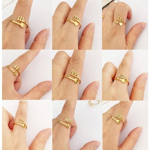 111 222 333 444 555 666 777 888 999 Angel Number Rings For Women MInimalist Heart Adjustbale Finger Rings Fashion Jewelry BFF