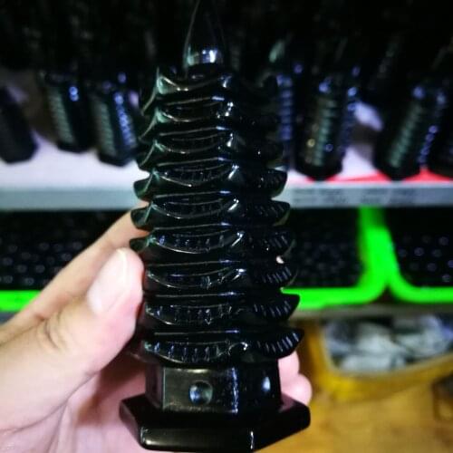 25cm hand engraving black obsidian tower fengshui tower home decoration christmas gift natural black obsidian stones
