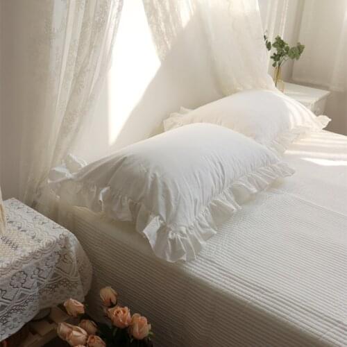 Cilected 100% Cotton Solid Color Lotus Leaf Lace Pillowcase Ins Soft Breathable Pillow Core Protective Cover Cushion Cover 2PCS