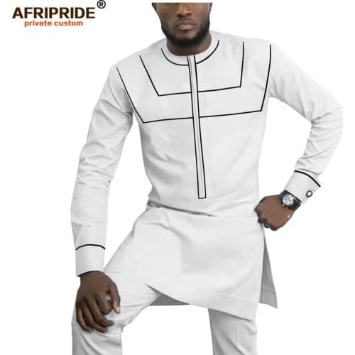 2019 African Clothing for Men Dashiki Mens Outfits Shirts+ Ankara Pants Set Tracksuit Men Tribal Attire AFRIPRIDE A1916055