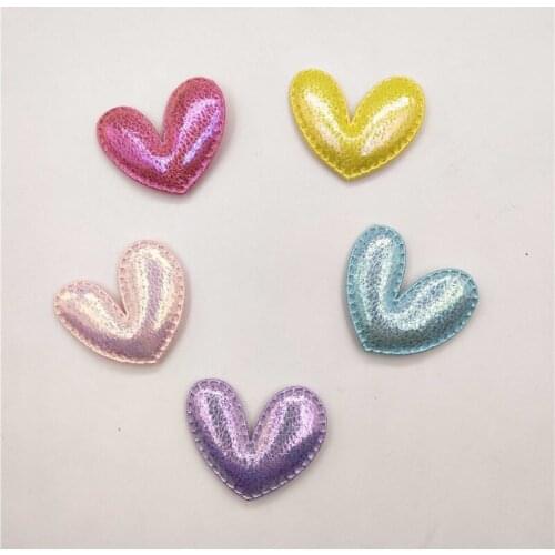 40pcs/lot Pu Heart Shape Padded appliques for headwear decoration handmade hair clip accessories 4.3*3.6cm
