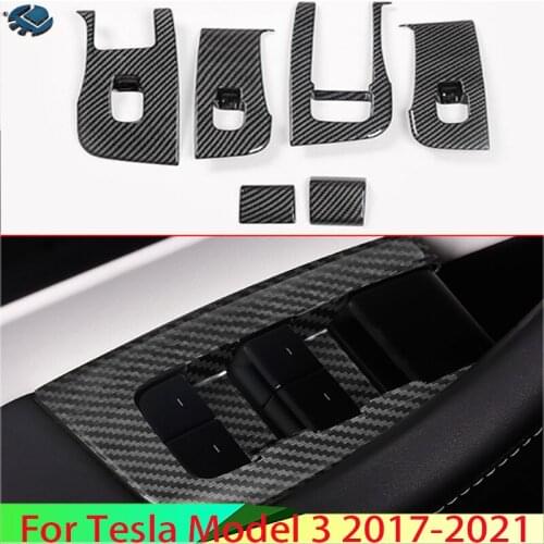 For Tesla Model 3 2017 2018 2019 Carbon Fiber Style Door Window Armrest Cover Switch Panel Trim Molding Garnish